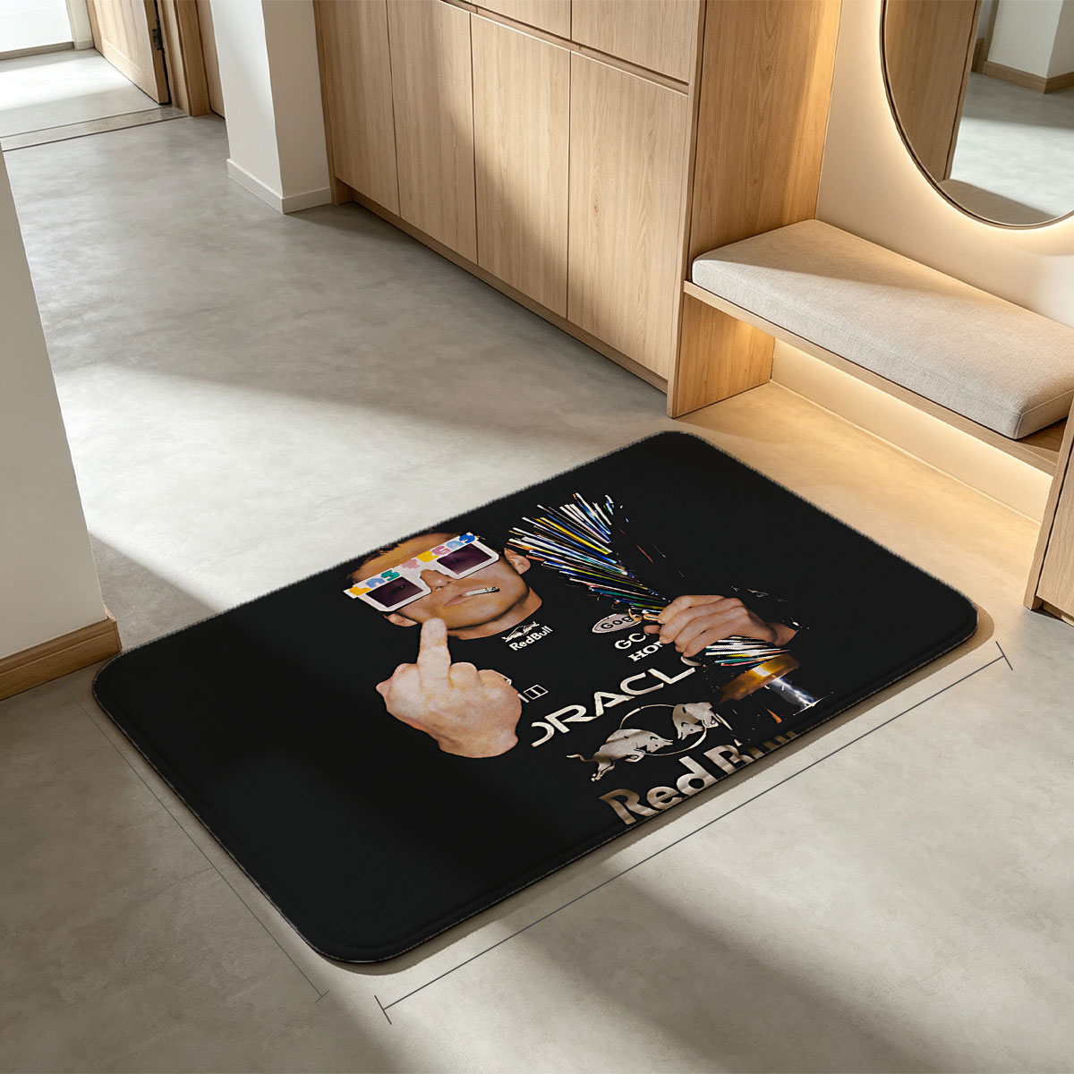 Max Verstappen in Red Bull Racing Gear with 3D Glasses and Cigar - Flannel floor mat