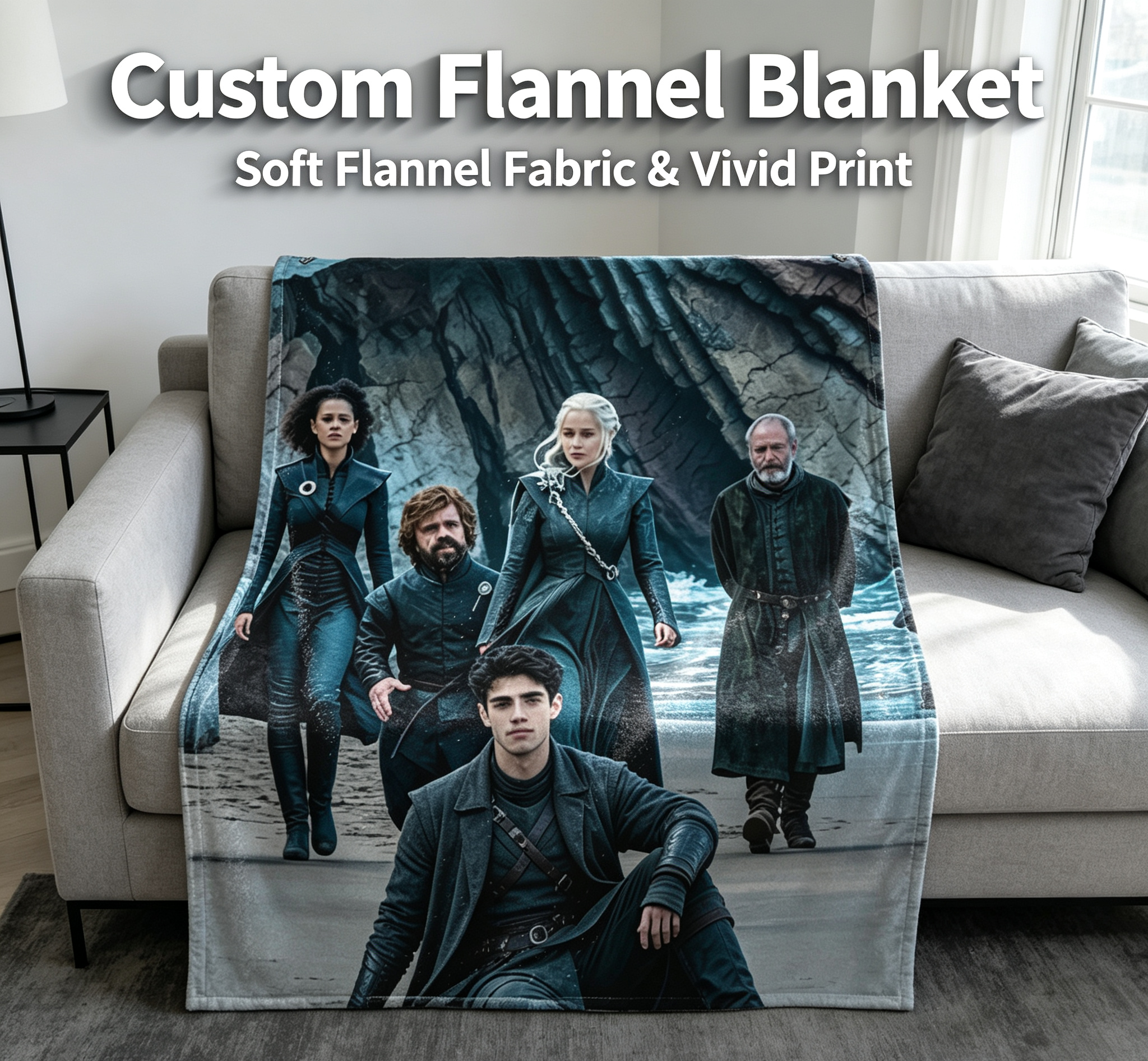 Custom Face Blanket Game of Thrones Characters Flannel Blanket Cozy Living Room or Bedroom Gift for Fans and Collectors