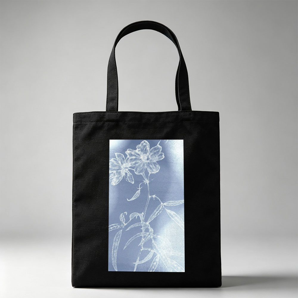 Taylor Swift in a Dreamy Floral Scene with Ethereal Blue and White Botanical Patterns - Canvas tote bags