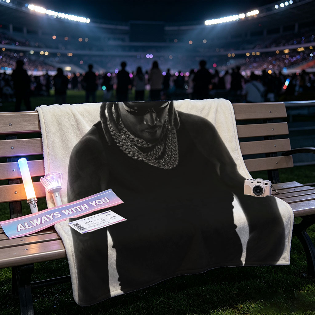 Lil Wayne in a striking black and white portrait wearing a bandana, sunglasses, and a thick chain necklace. - Blankets