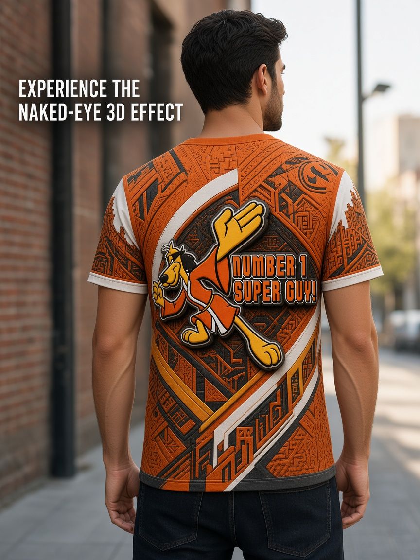 Kung Fu Dog Super Guy 3D Optical Illusion Graphic Tee Breathable Athletic Mesh Shirt Casual and Sports Wear