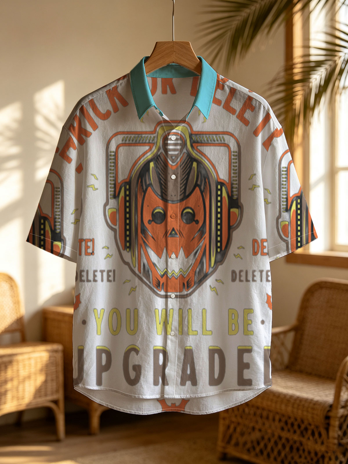 Trick or Delete: Halloween Cyberpunk Pumpkin with Helmet and Upgrade Threat -  Shirt