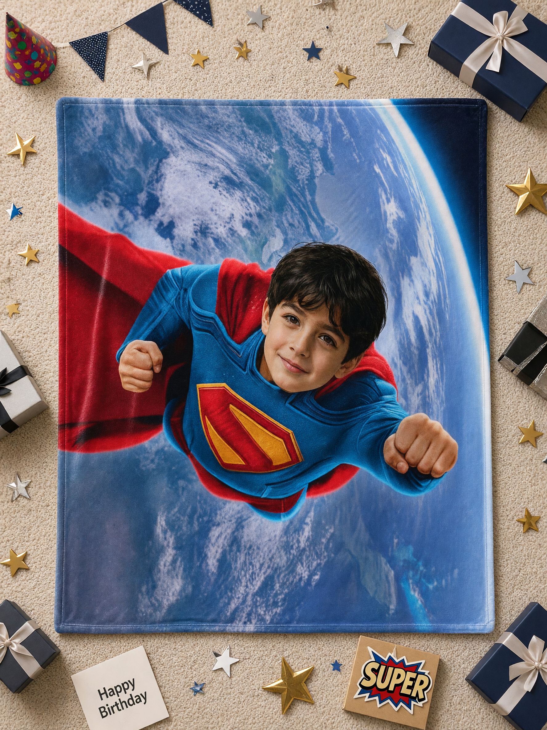 Custom Superhero Face Photo Blanket, Ultra Soft Flannel Fleece Throw, Ideal Personalized Gift for Kids and Family