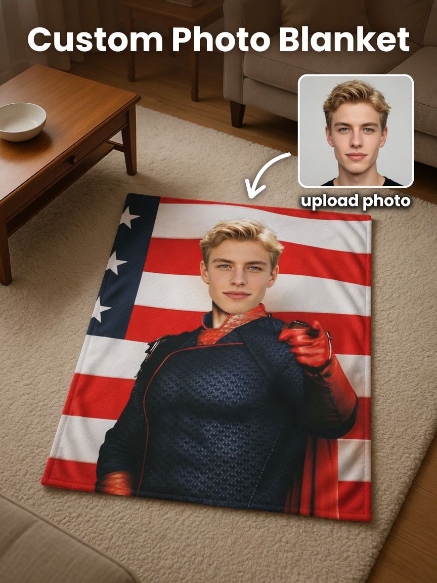 Custom Photo Blanket Personalized Superhero Face Art Throw, Ultra Soft Flannel Fleece Bed Couch Cozy Personalized Gift