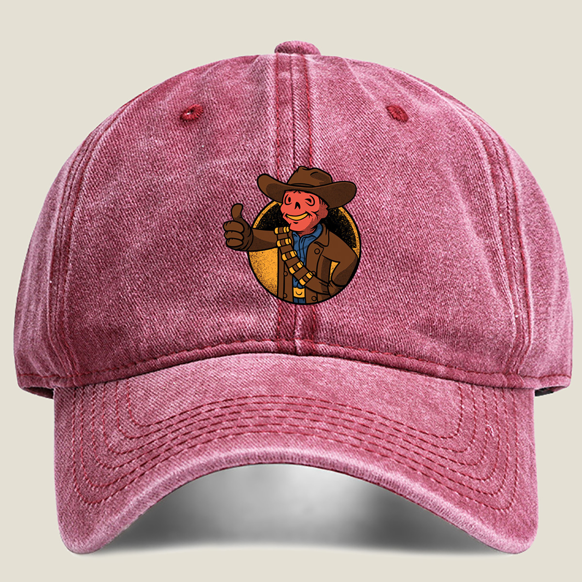 Cowboy Skeleton Thumbs Up - Washed Denim - Baseball Cap