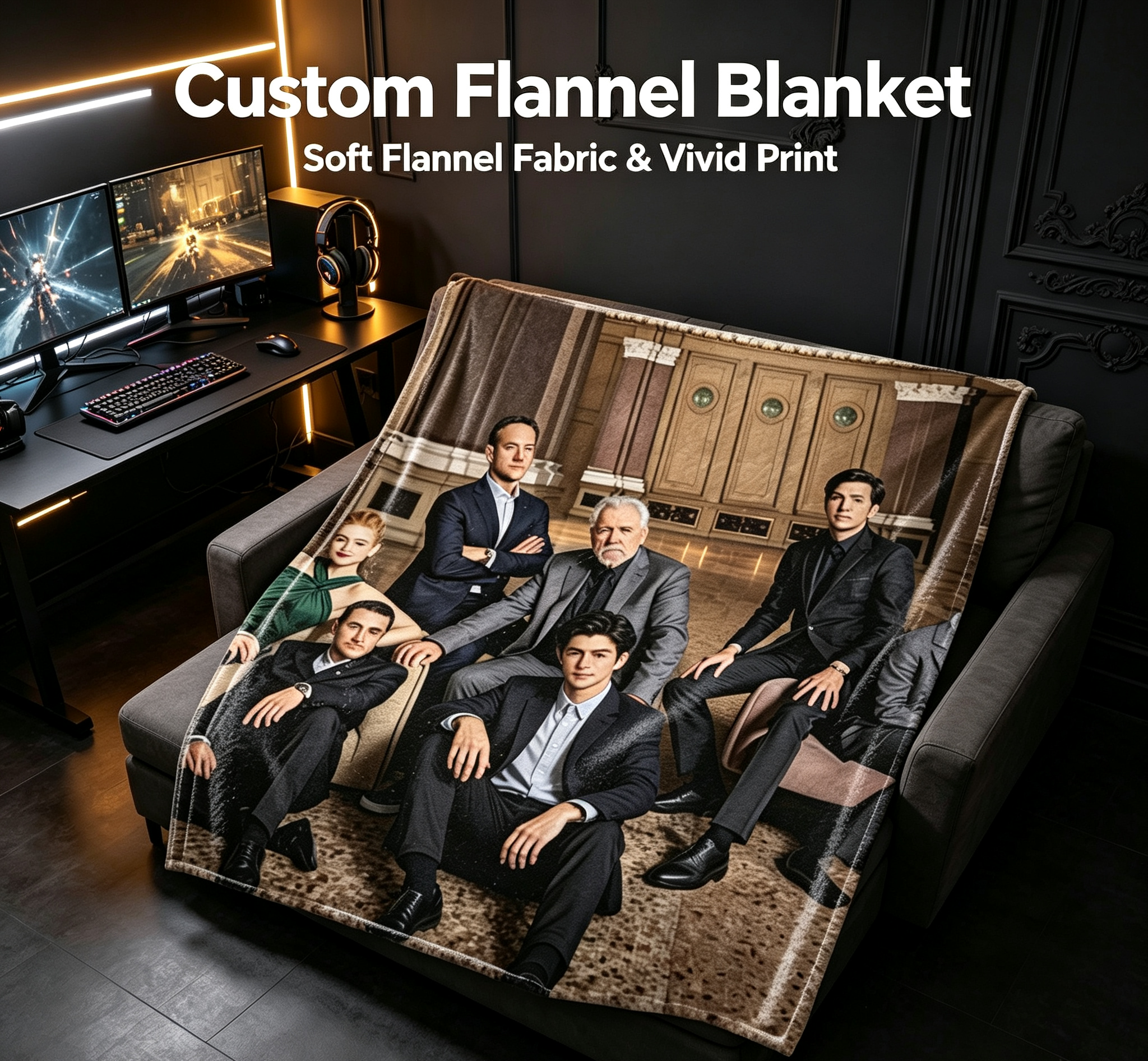 Custom Face Blanket The Crown Cast Flannel Blanket Cozy Living Room Gift for Fans and Collectors