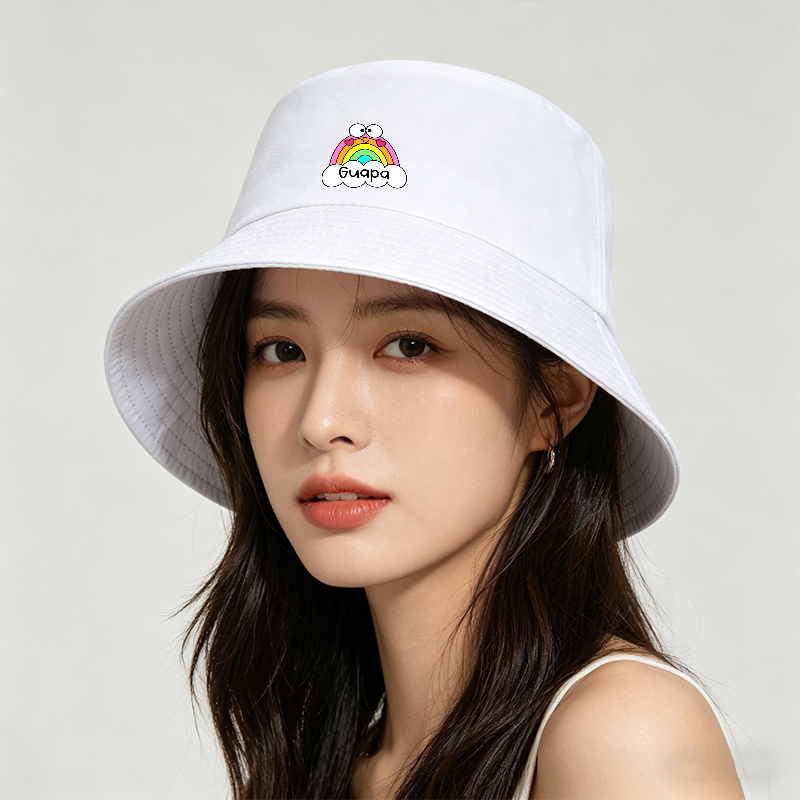 Unisex Fisherman Hat with Rainbow and Heart Print Guapa Design Classic Bucket Hat for Outdoor Sun Protection Travel Beach Casual Wear Adults and Teens