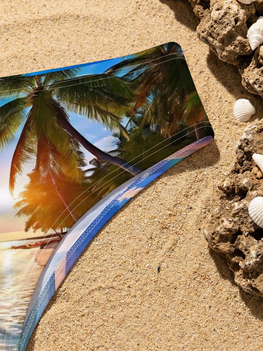 Tropical Beach with Rainbow and Palm Trees at Sunset -  Men's swim trunks