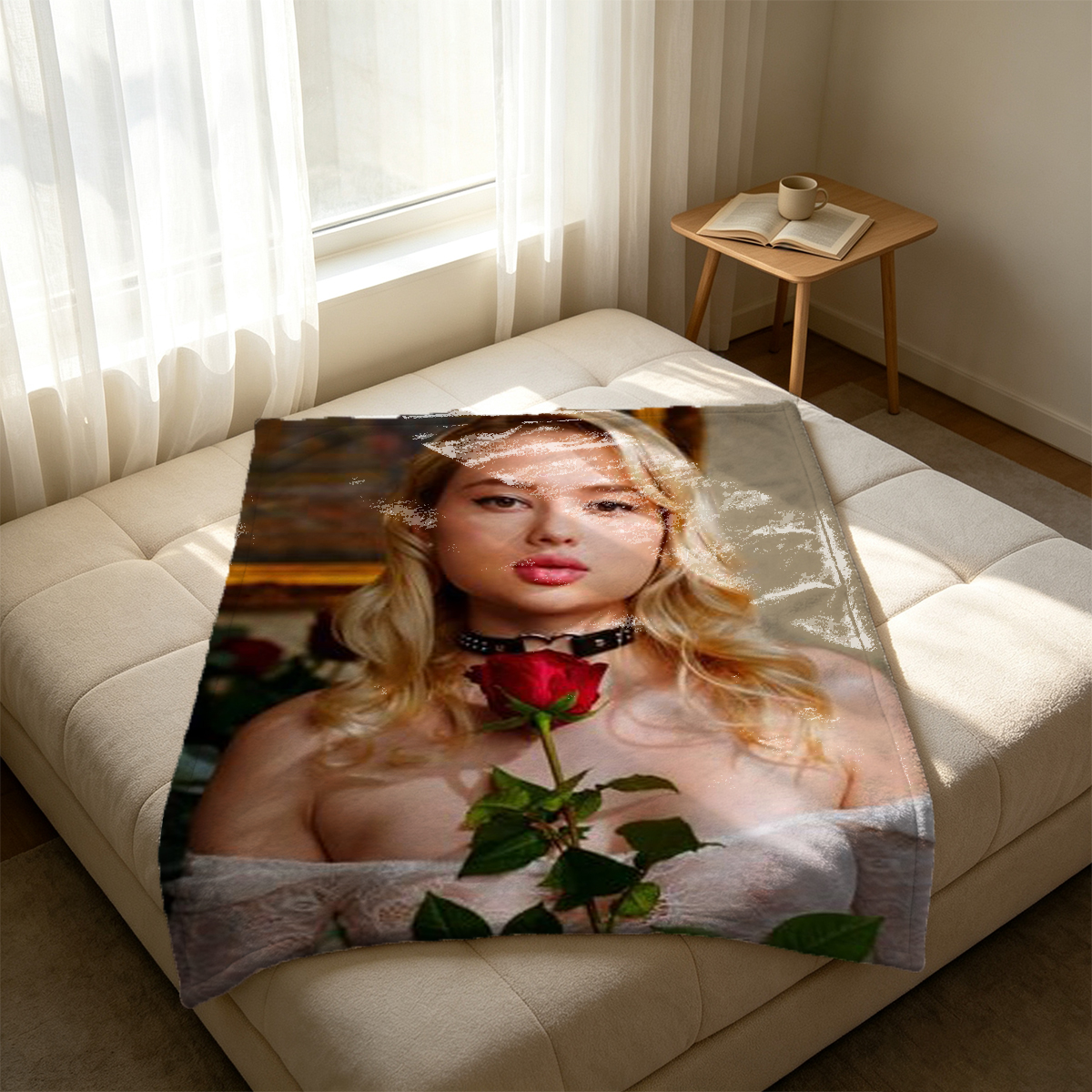 Two nude women kissing passionately on bed - Blanket