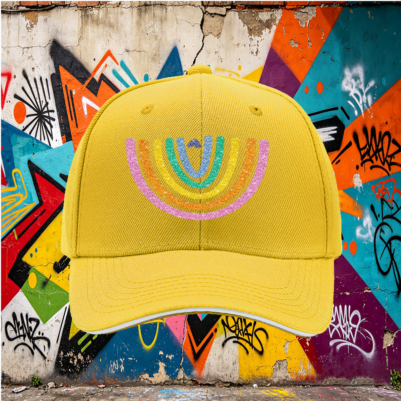 Unisex Classic Sandwich Hat with Glitter Rainbow Heart Print | Perfect for Outdoor Activities, Beach, Festival, and Daily Wear | Ideal for Adults Seeking Fun and Vibrant Style