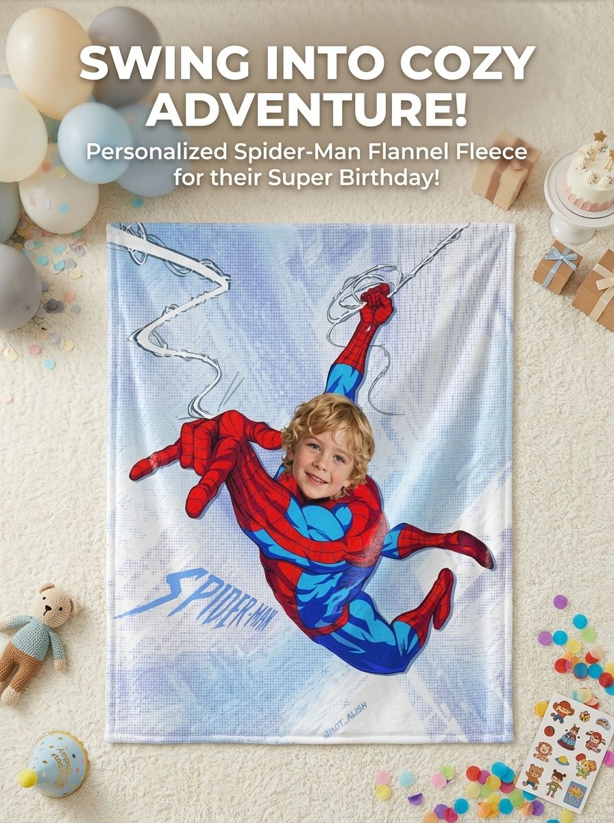 Custom Photo Superhero Flannel Throw Blanket Personalized Face Portrait Ultra Soft Cozy Bedding Gift for Kids