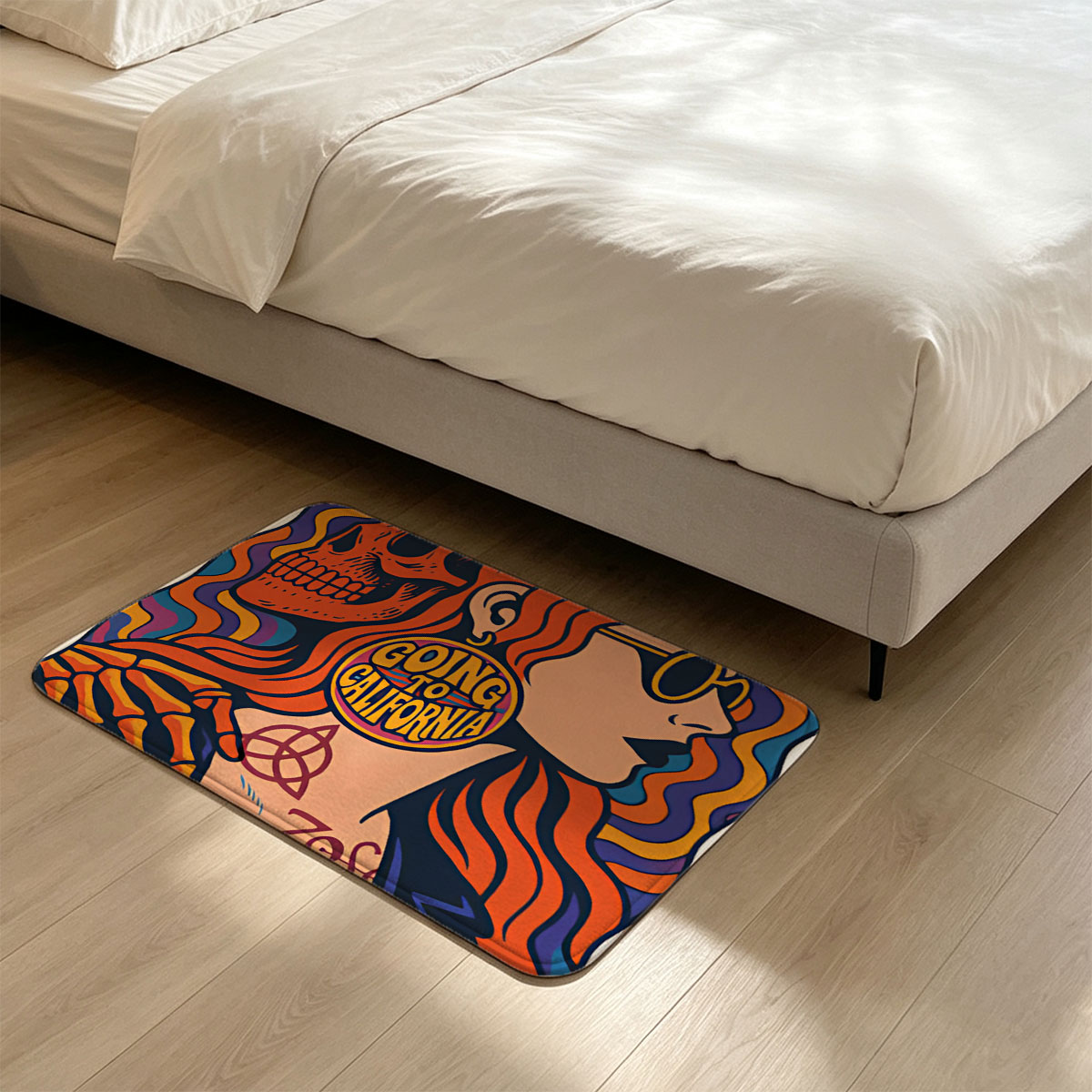 Going to California: Skeleton and Redhead with Psychedelic Vibes - Flannel floor mat