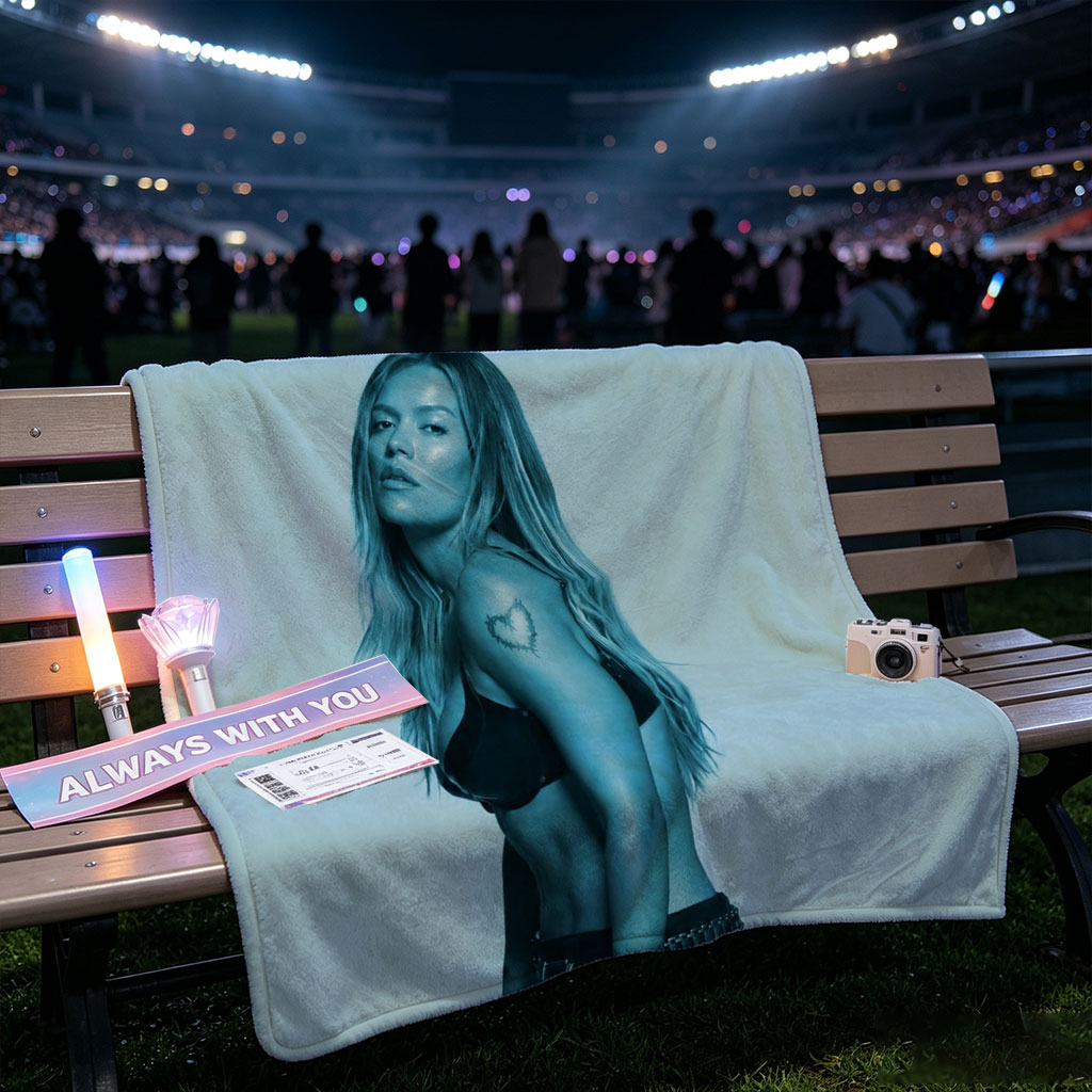 Khloe Kardashian in a Bold Pose with Heart Tattoo and Edgy Fashion Against a Cool Blue Backdrop - Blankets