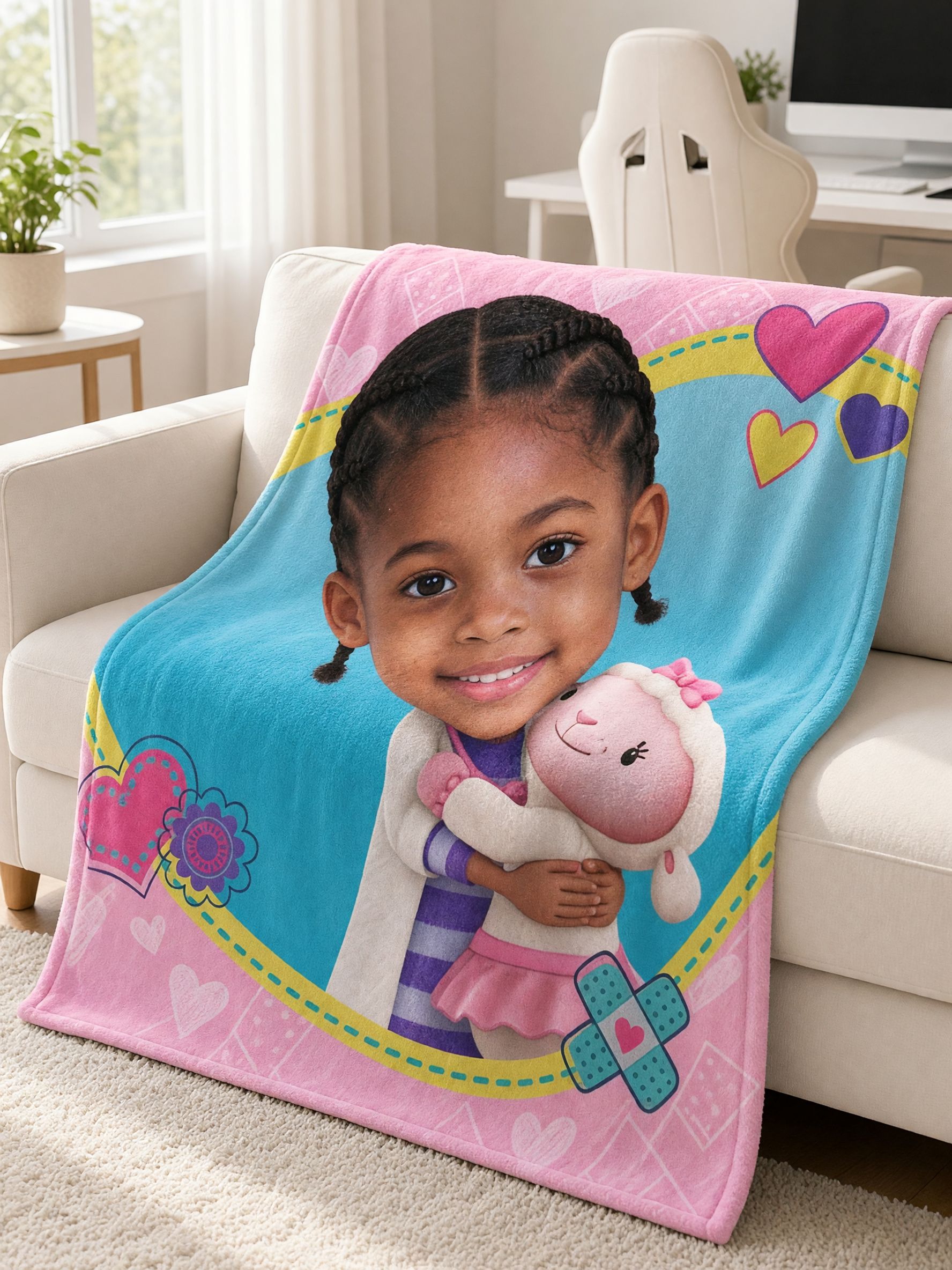 Personalized Face Photo Blanket Custom Cartoon Plush Flannel Throw Soft Skin-Friendly Fleece Ideal Keepsake Gift
