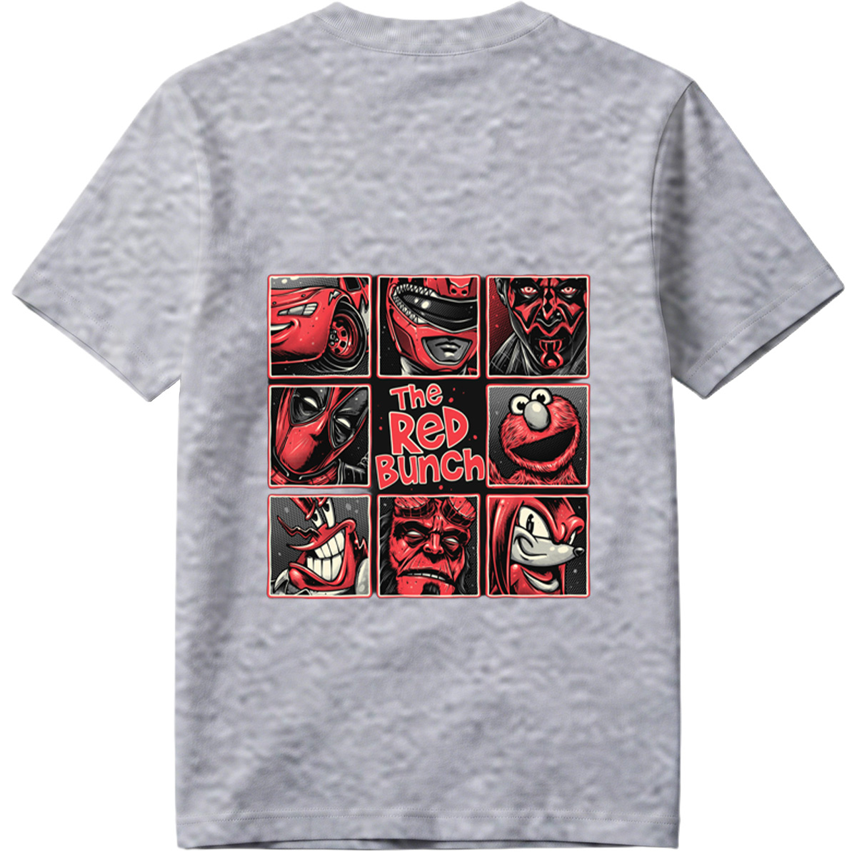 The Red Bunch: Lightning McQueen, Darth Maul, Deadpool, Elmo, Dr. Seuss's The Grinch, Hellboy, and Knuckles - Tee