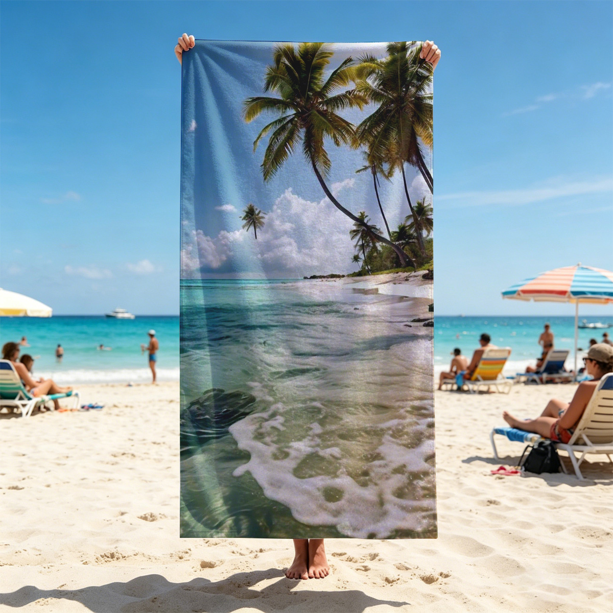 Tropical Beach with Palm Trees and Crystal Clear Water - Beach towels