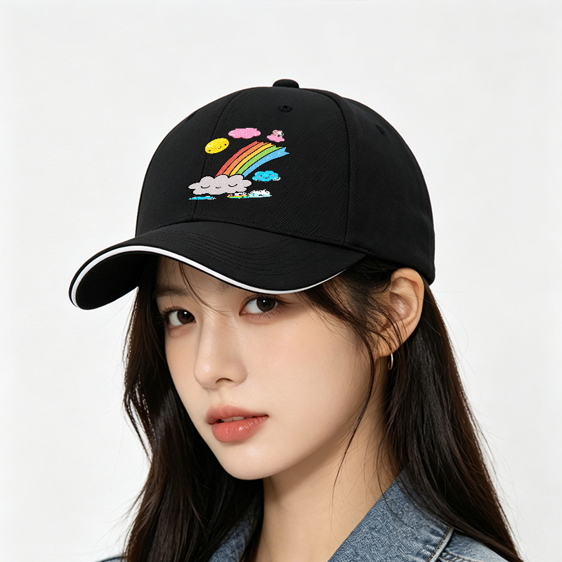 Unisex Classic Sandwich Hat with Rainbow Clouds and Sparkle Design | Perfect for Outdoor Activities, Beach, Travel, and Daily Wear | Ideal for Adults and Teens Seeking Fun, Lightweight, Fashionable Sun Protection Cap