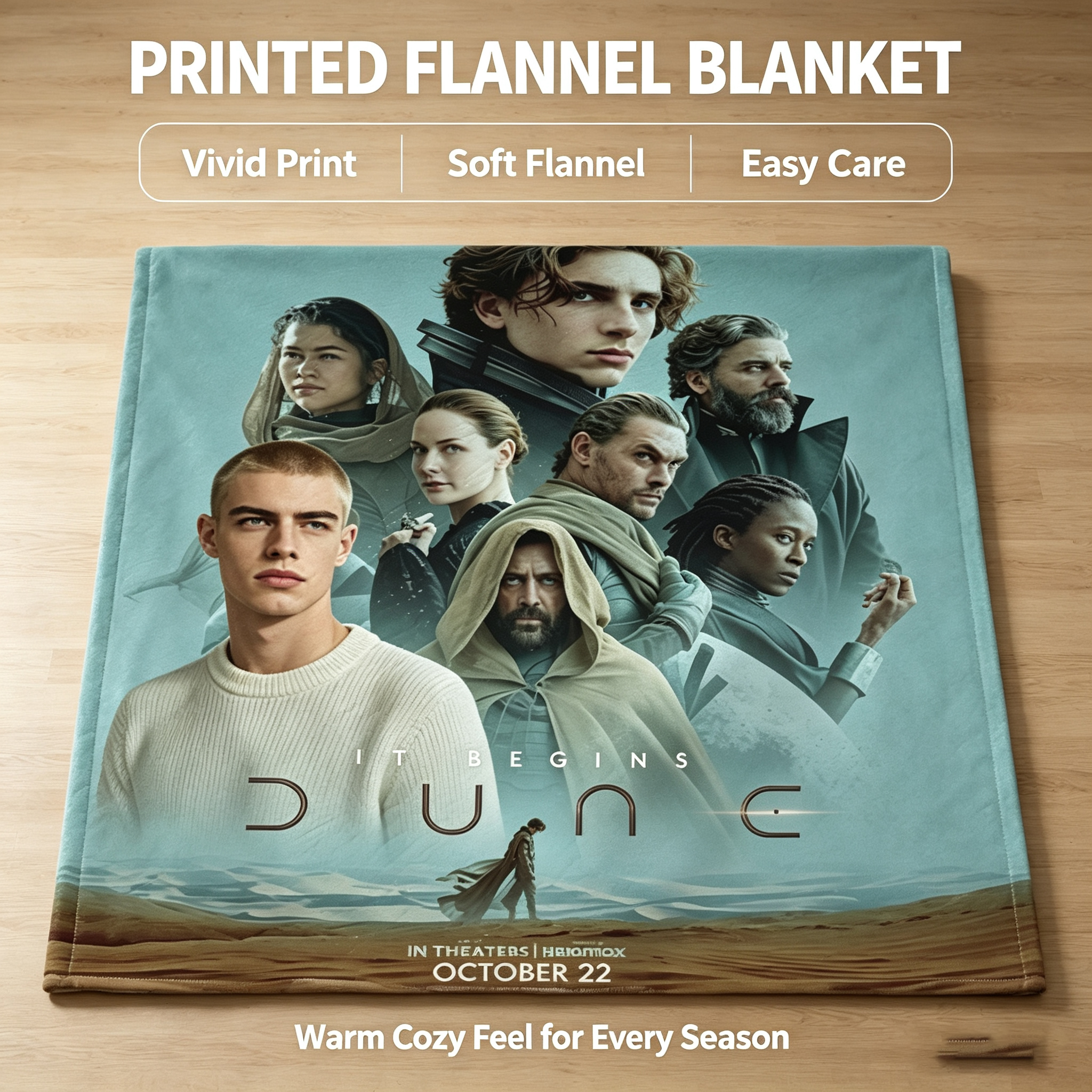 Custom Face Blanket Dune Movie Characters Flannel Blanket Perfect for Fans of Sci-Fi Films Ideal Gift or Giveaway for Movie Enthusiasts