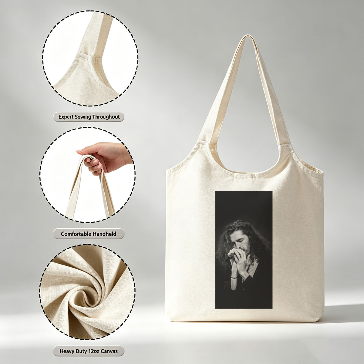 Hozier Performing on Stage Holding Microphone in Black and White - Canvas shoulder bags/