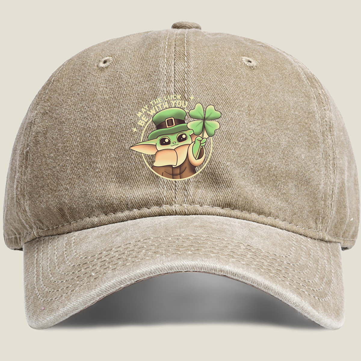 Baby Yoda St. Patrick's Day Design - Washed Denim - Baseball Cap