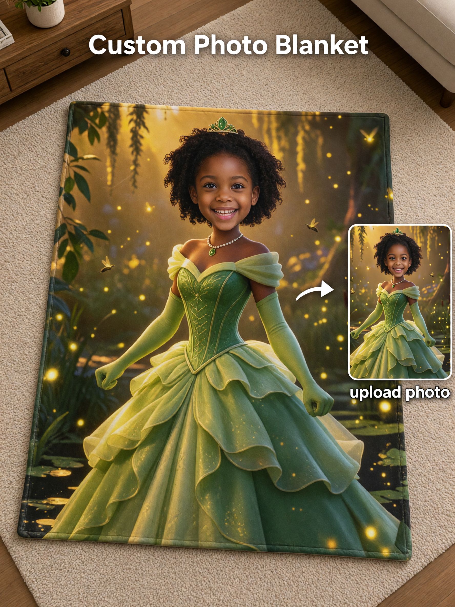Custom Face Photo Blanket Personalized Princess Flannel Fleece Throw, Ideal Cozy Keepsake Gift