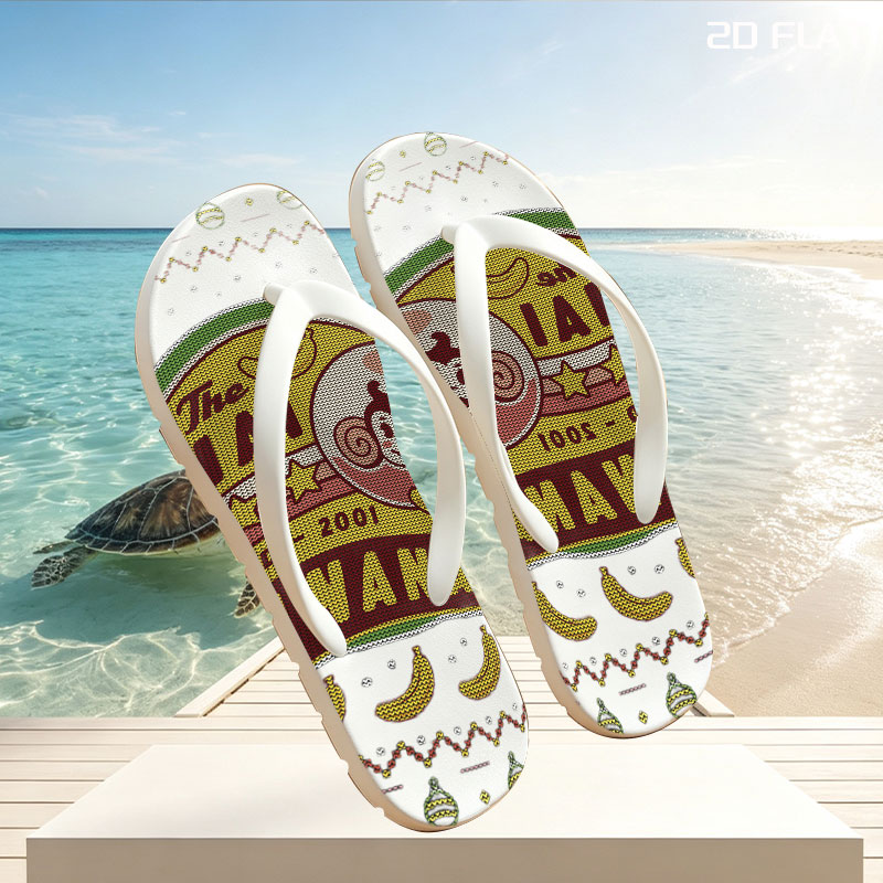 The AIAI Bananas - Est. 2001, Monkey Logo with Bananas and Festive Pattern -  flip-flops