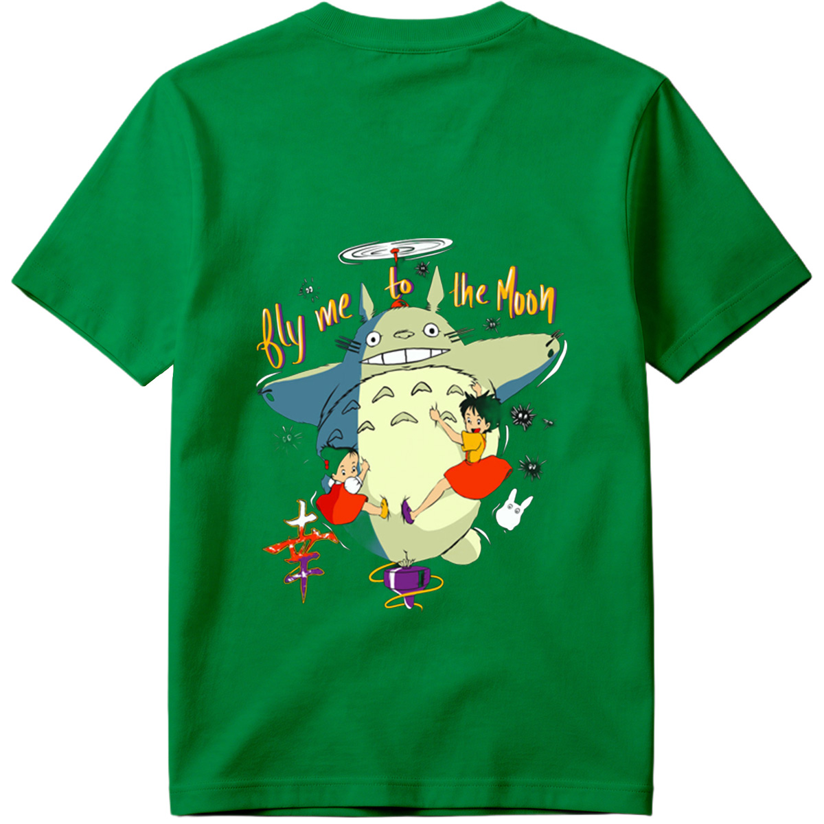 Totoro, Mei, and Satsuki Flying to the Moon - Tee