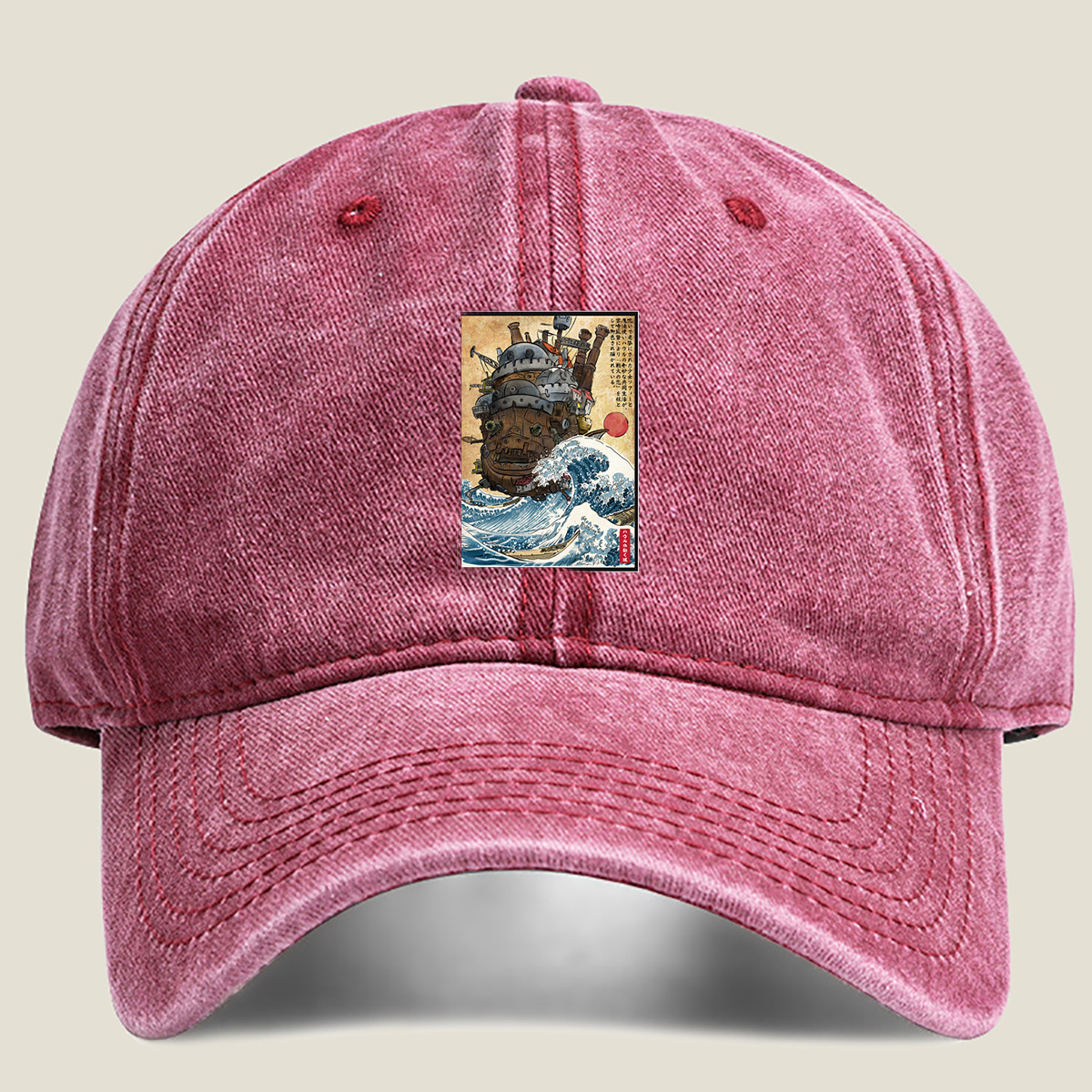 Howl's Moving Castle and the Great Wave - Washed Denim - Baseball Cap