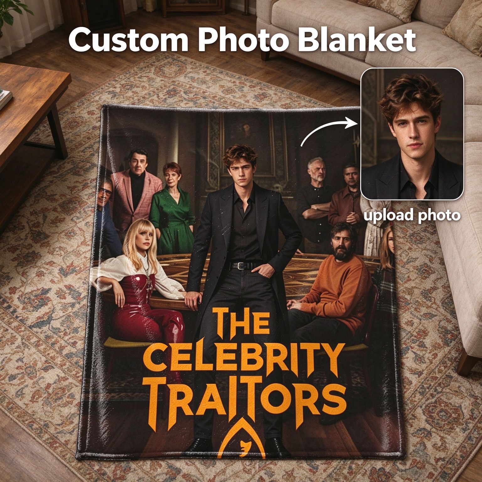 Custom Photo Flannel Throw Blanket Personalized Face Portrait Fleece Throw for Bed Sofa Warm Cozy Gift