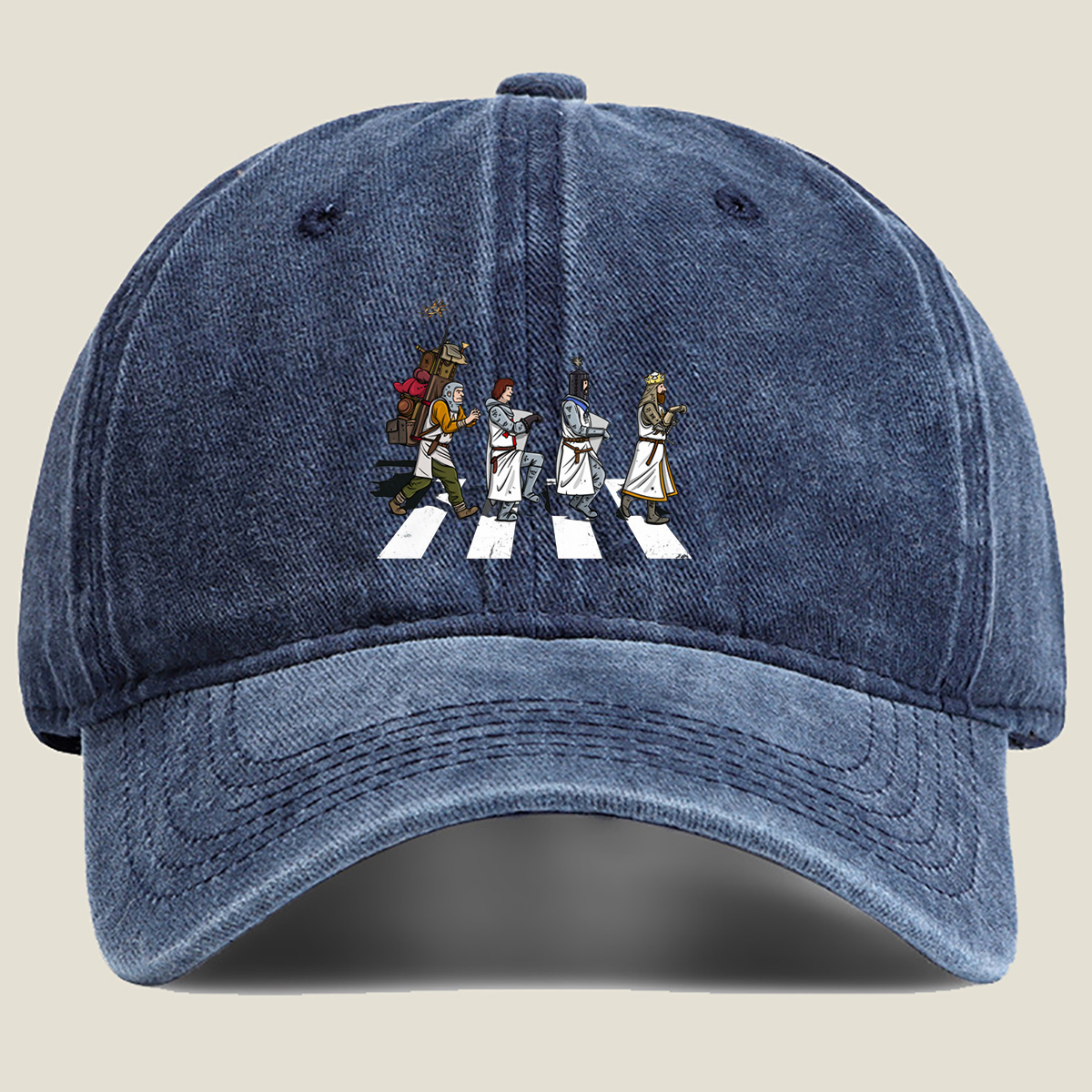 The Knights: Monty Python's Holy Grail Characters Crossing the Road - Washed Denim - Baseball Cap