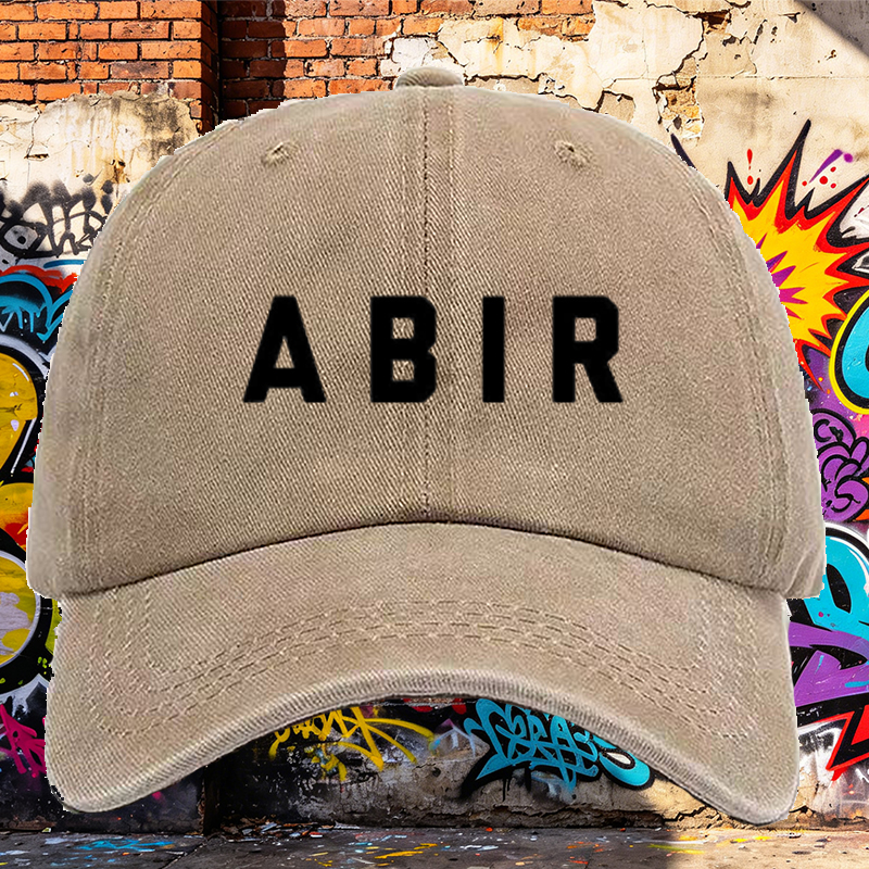 Men's Printed Washed Cap with ABIR Logo Design - Casual Round Brim Summer Lightweight Hat for Outdoor Activities, Urban Streetwear, and Daily Use - Ideal for Young Adults and Fashion-Conscious Men