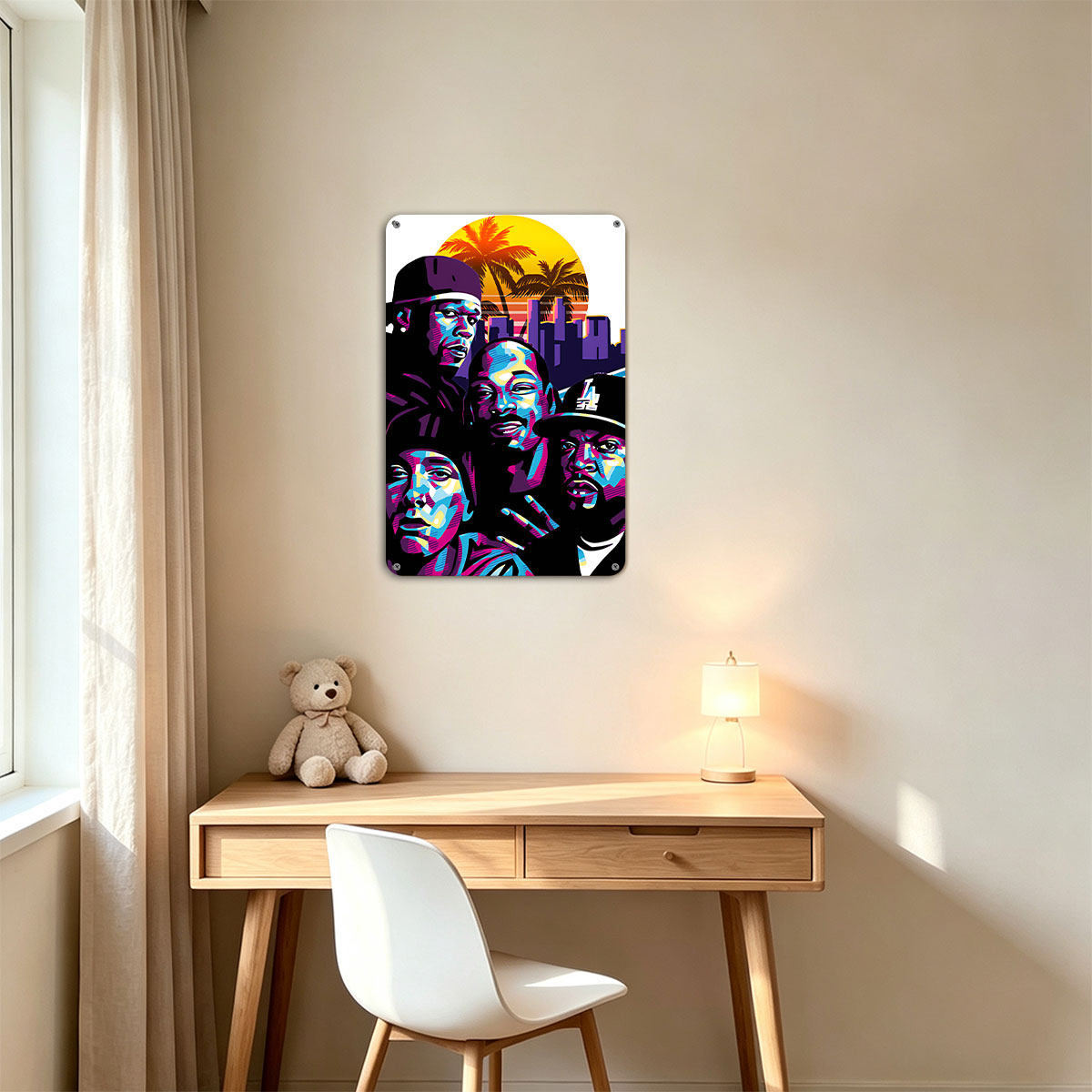 N.W.A. - Compton's Most Wanted: Ice Cube, Dr. Dre, Eazy-E, and MC Ren in Vibrant Urban Art Style - painting