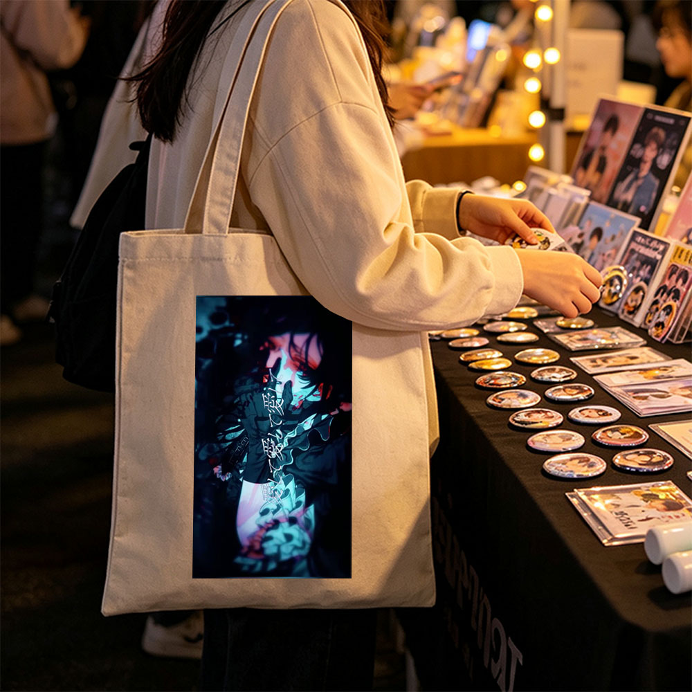 Mitsuru Kirijo in Dark Fantasy Scene with Glowing Text and Dramatic Lighting - Canvas tote bags