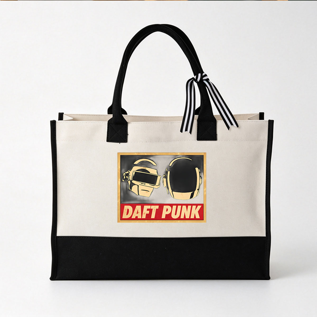 Daft Punk - Iconic Robot Duo in Helmets - Canvas patchwork gift tote bag