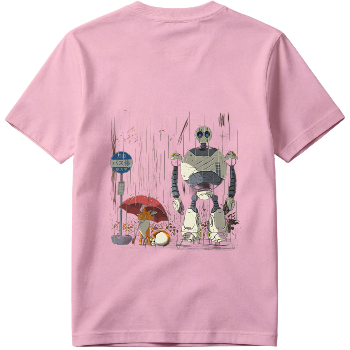 Fox and Robot Wait in the Rain - Tee