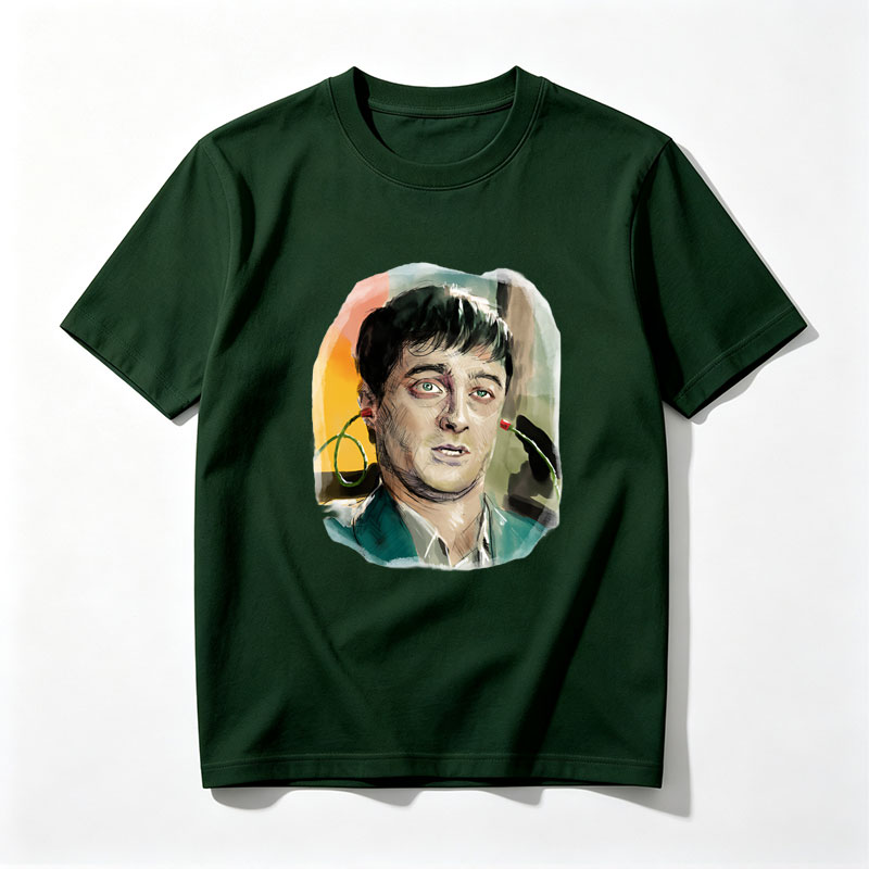 Man with Green Eyes and Earphones, Artistic Portrait - Tee