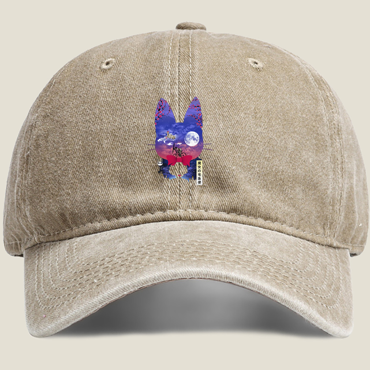 Kiki's Delivery Service - Kiki and Jiji under the Moon - Washed Denim - Baseball Cap