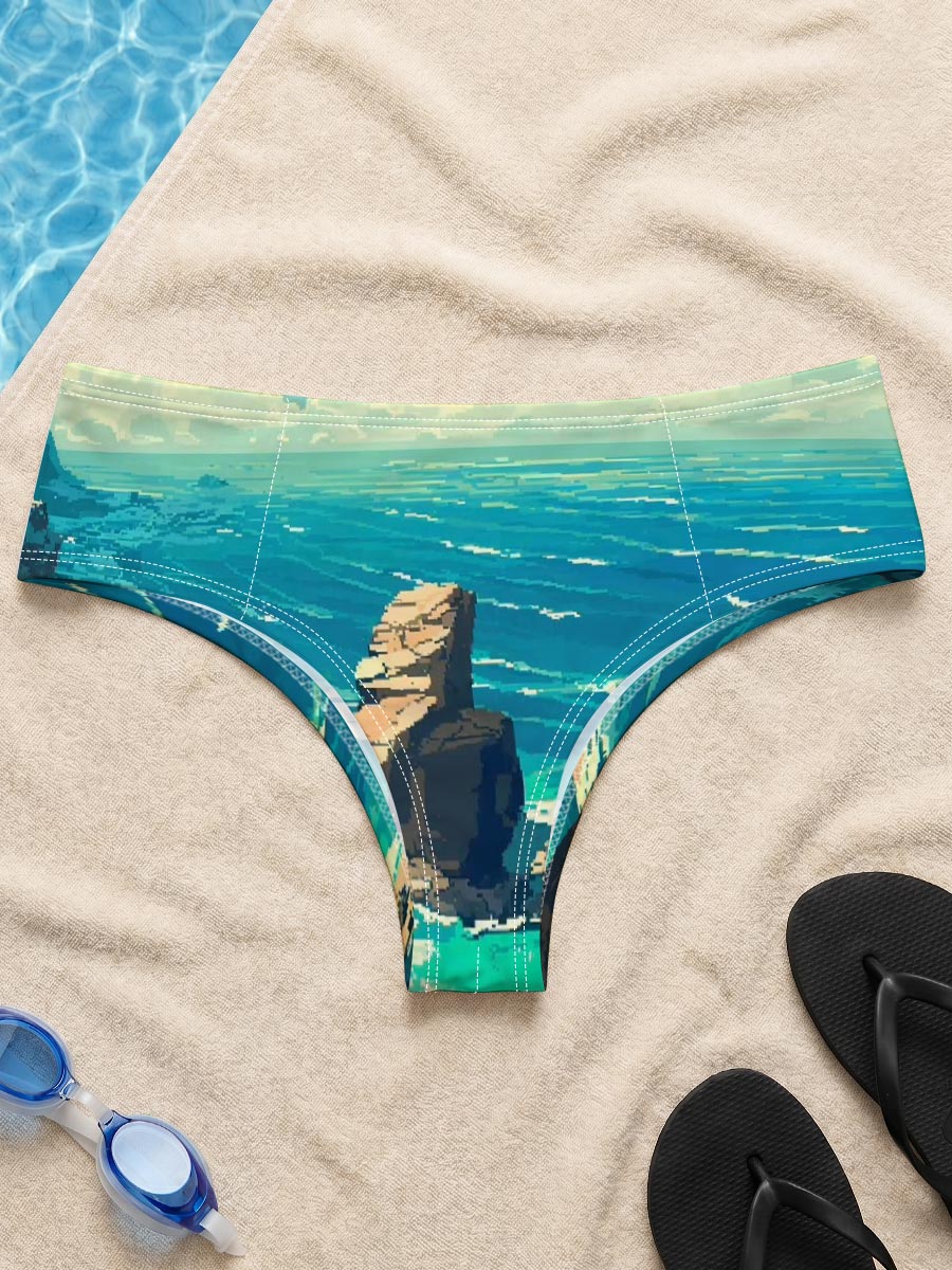 Coastal Landscape with Rocky Shore and Sailboat -  Men's swim trunks