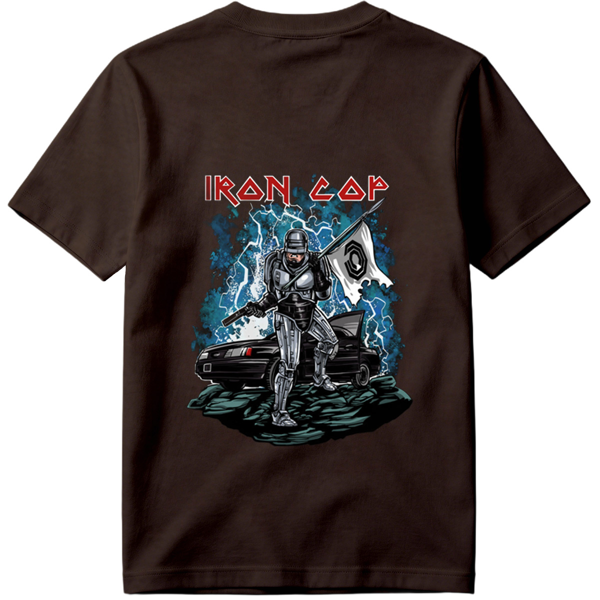 Iron Cop: Robo-Police Officer with Flag and Car - Tee