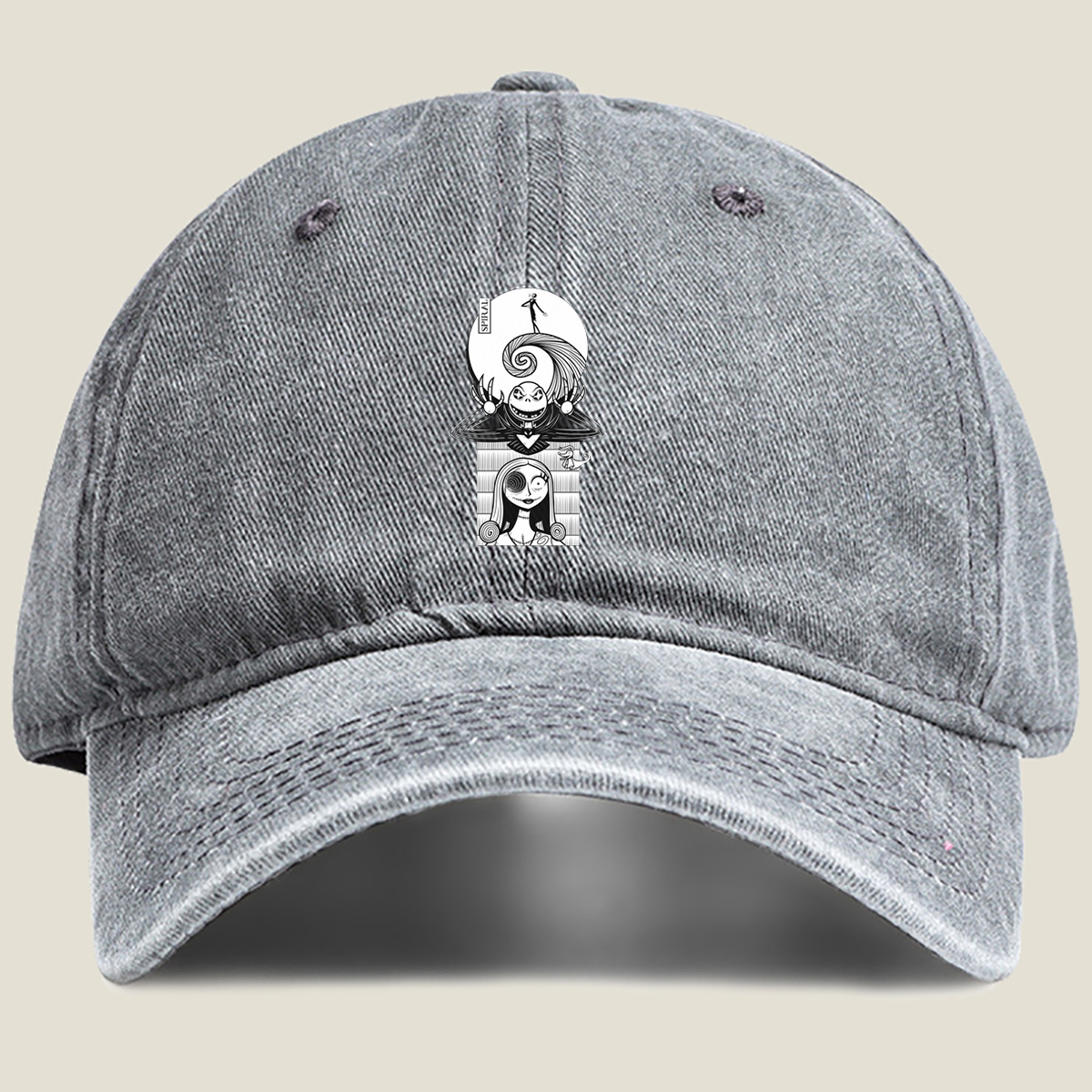 The Nightmare Before Christmas: Jack Skellington and Sally Spiral Art - Washed Denim - Baseball Cap