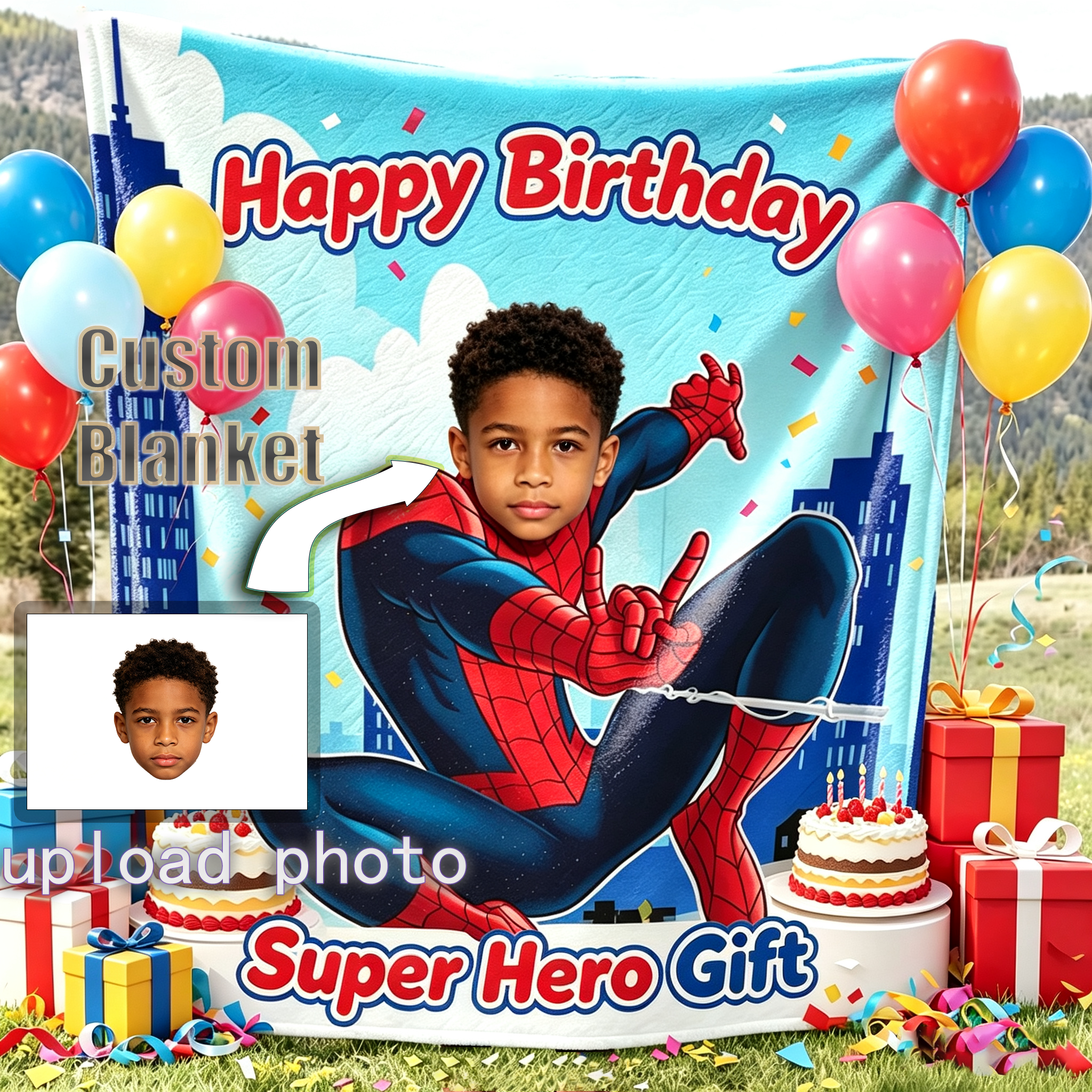 复制Custom Spider‑Man Personalized Photo Flannel Blanket | Make Your Kid A Superhero