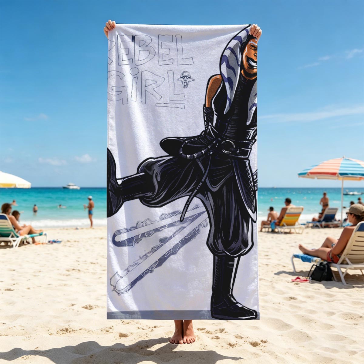 Rebel Girl: Azaan, Star Wars-Inspired Warrior with Dual Lightsabers - Beach towels