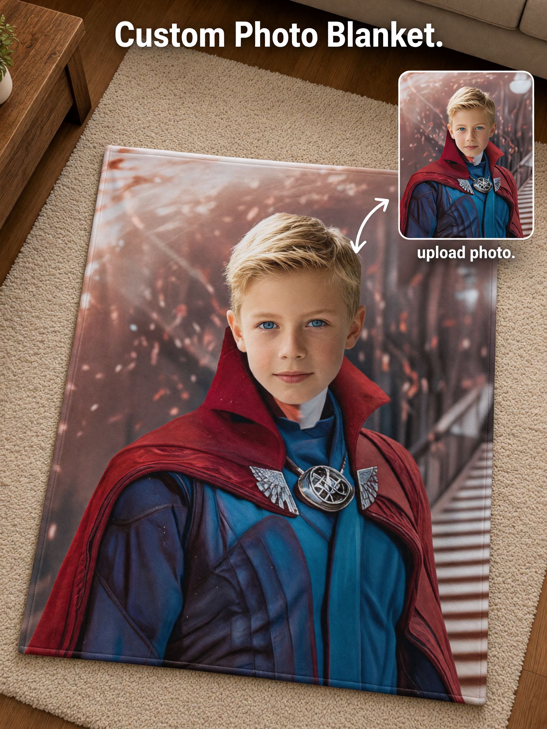 Custom Photo Face Blanket Personalized Superhero Costume Portrait Ultra Soft Flannel Fleece Throw Skin Friendly Anti