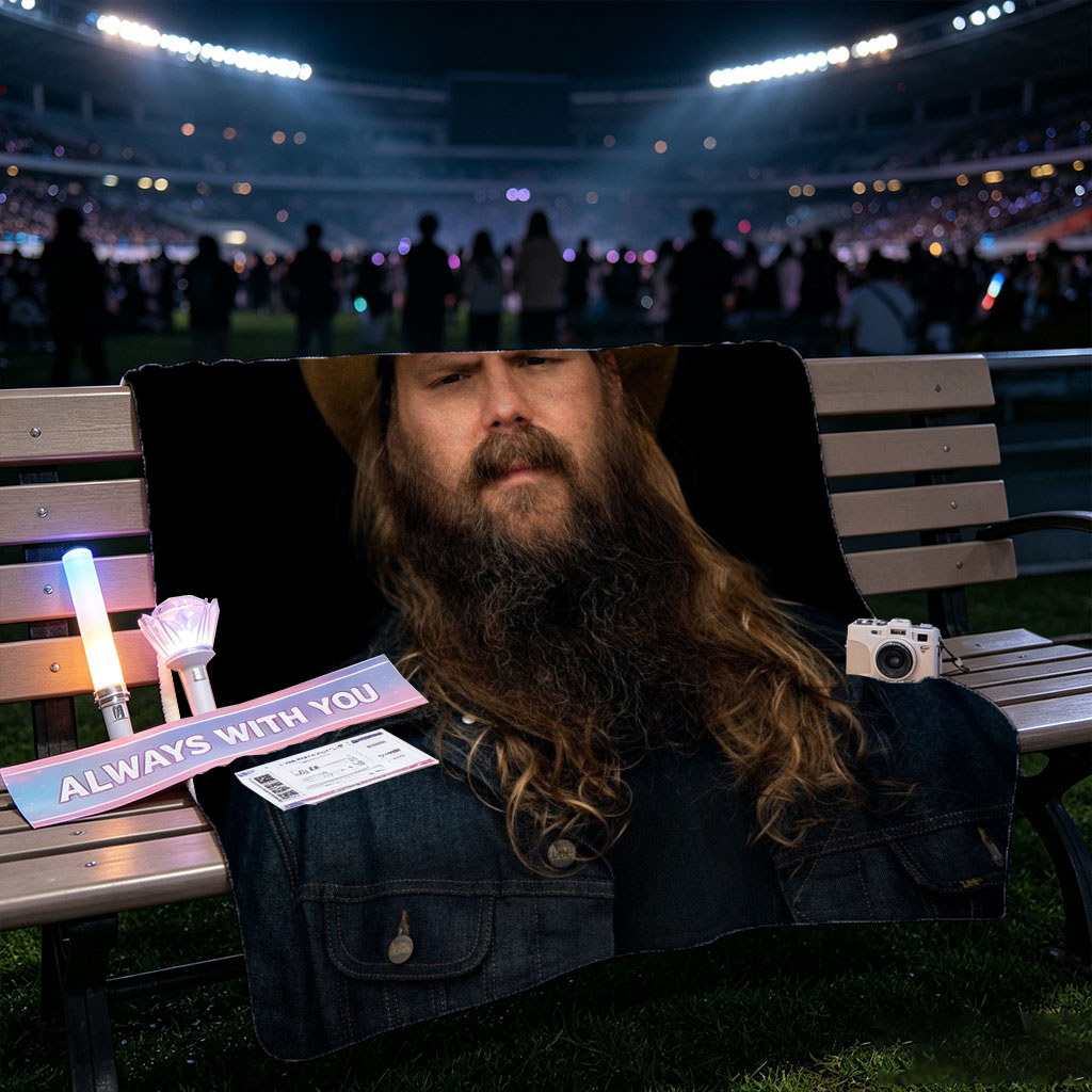 Chris Stapleton in Cowboy Hat and Denim Jacket with Long Beard on Black Background - Blankets