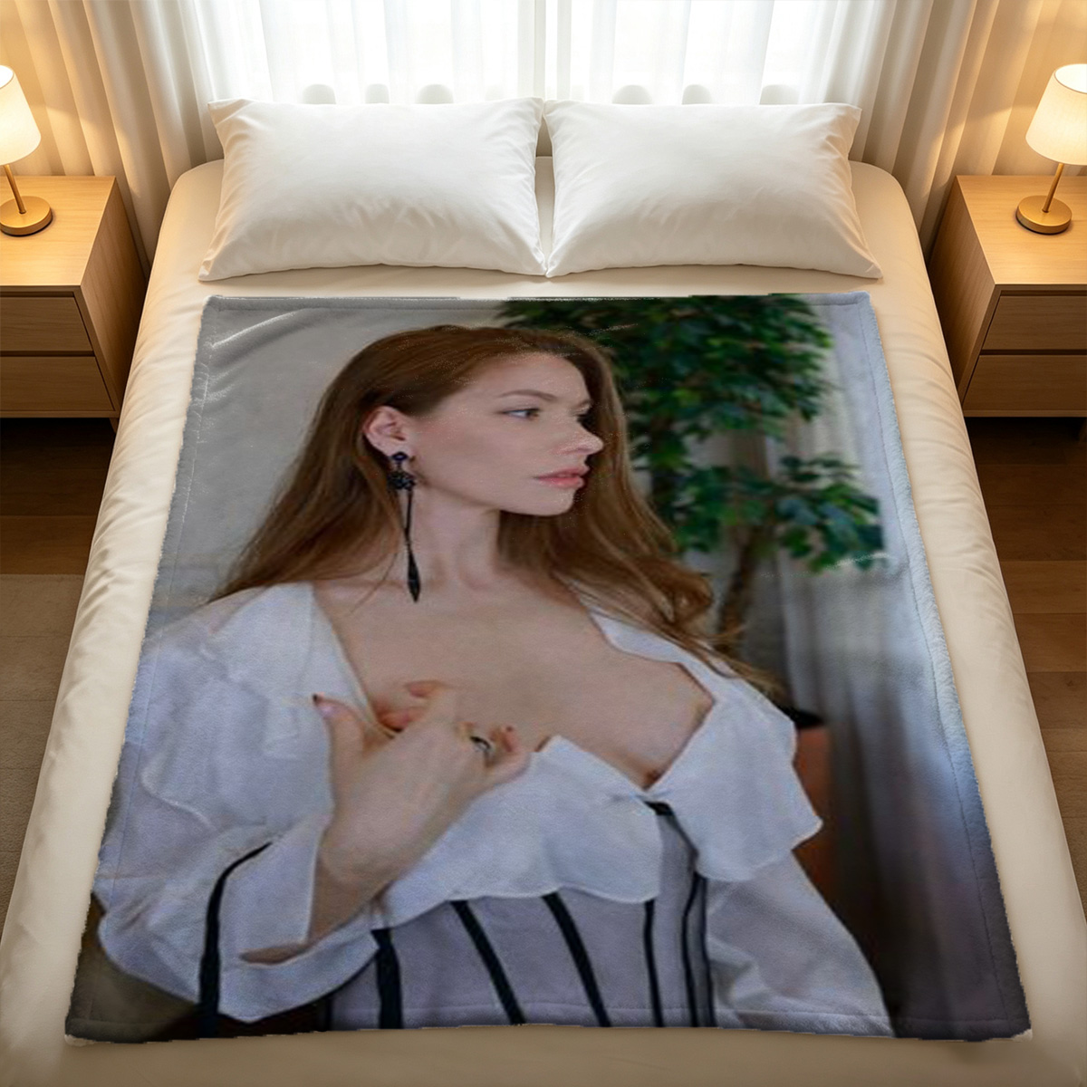 Nude Blonde on Table - Blanket