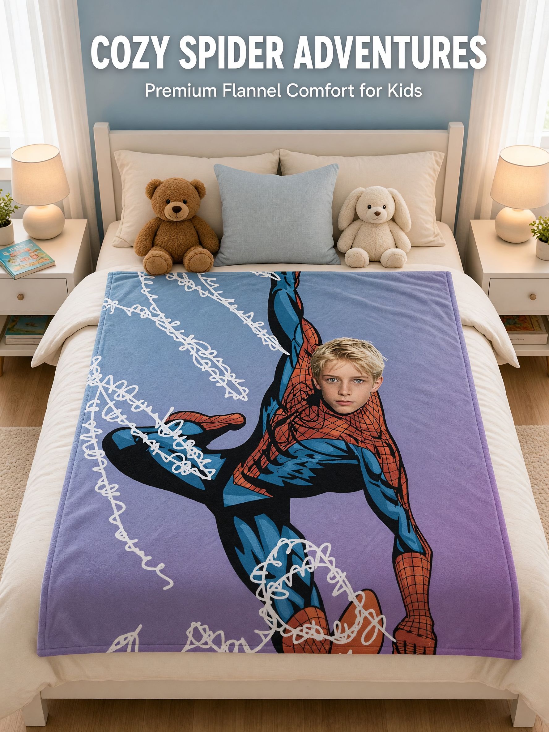 Custom Face Superhero Flannel Blanket Personalized Photo Cozy Soft Fleece Throw for Kids and Adults Gift
