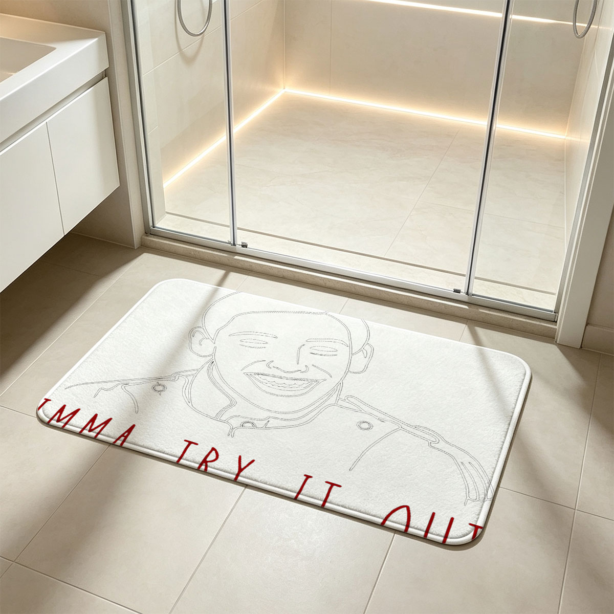 Imma Try It Out - Line Art Portrait of a Smiling Man - Flannel floor mat