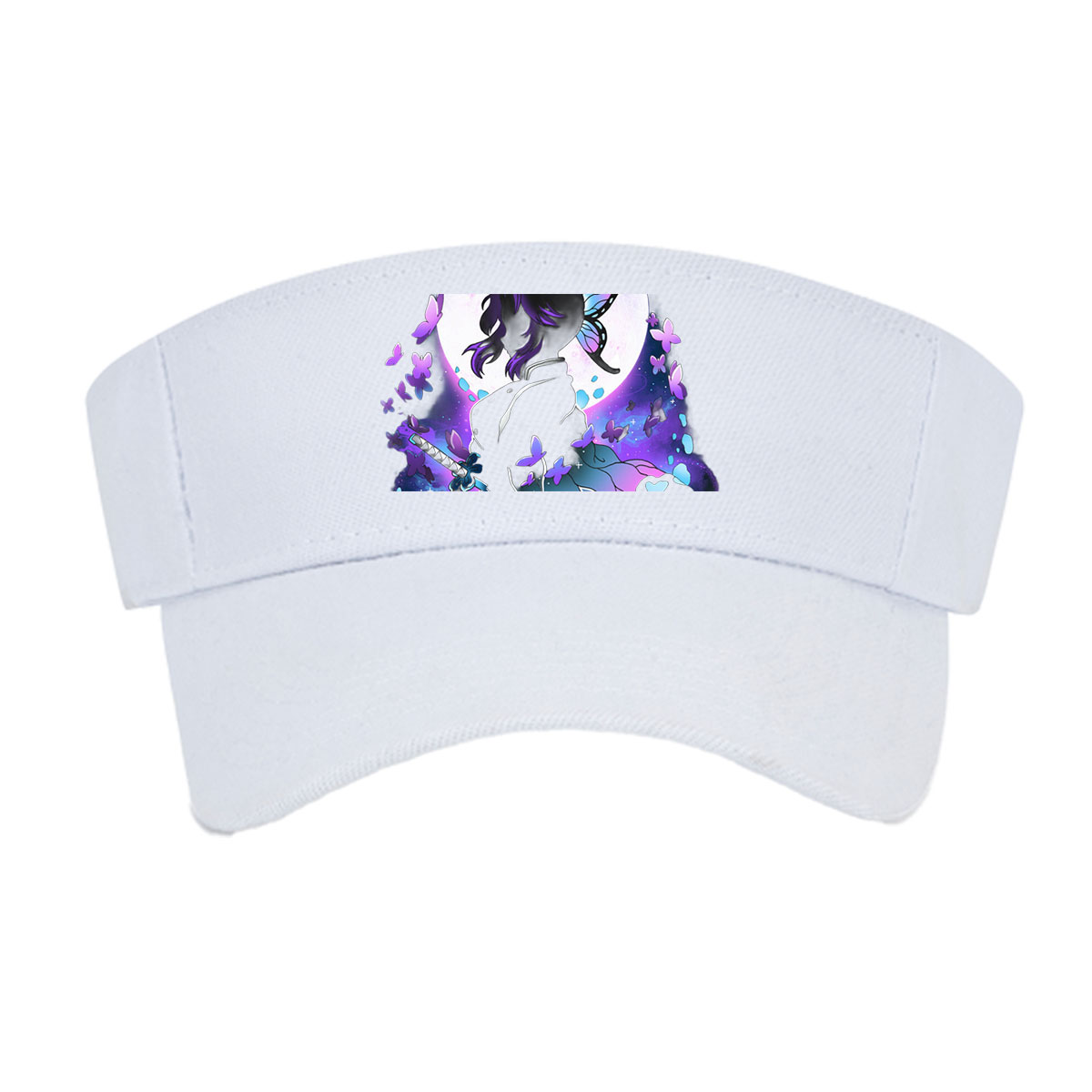 Shinobu Kocho from Demon Slayer, butterfly wings, moonlit silhouette, sword, purple butterflies -  Visor cap