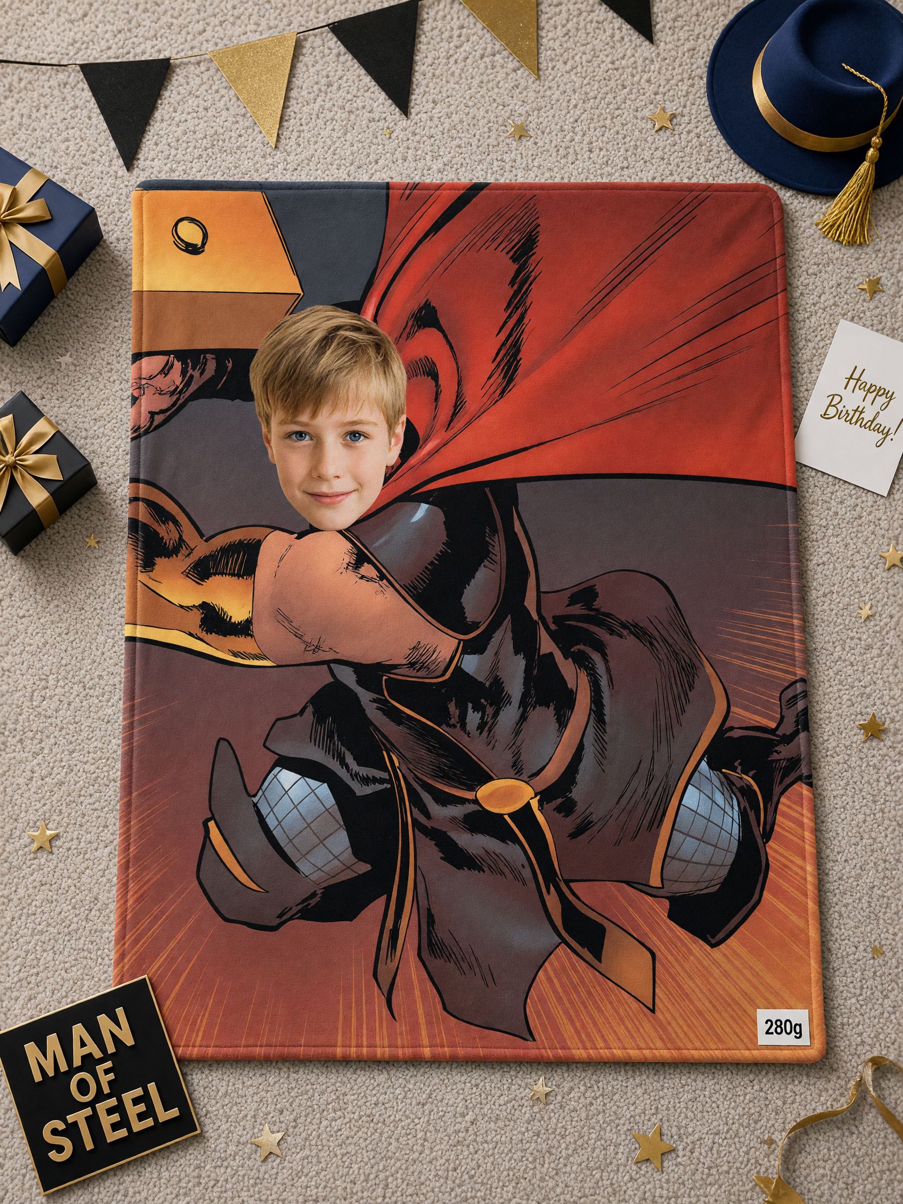 Custom Face Superhero Blanket Personalized Flannel Fleece Comic Throw for Kids Couch Bed Ideal Keepsake Gift