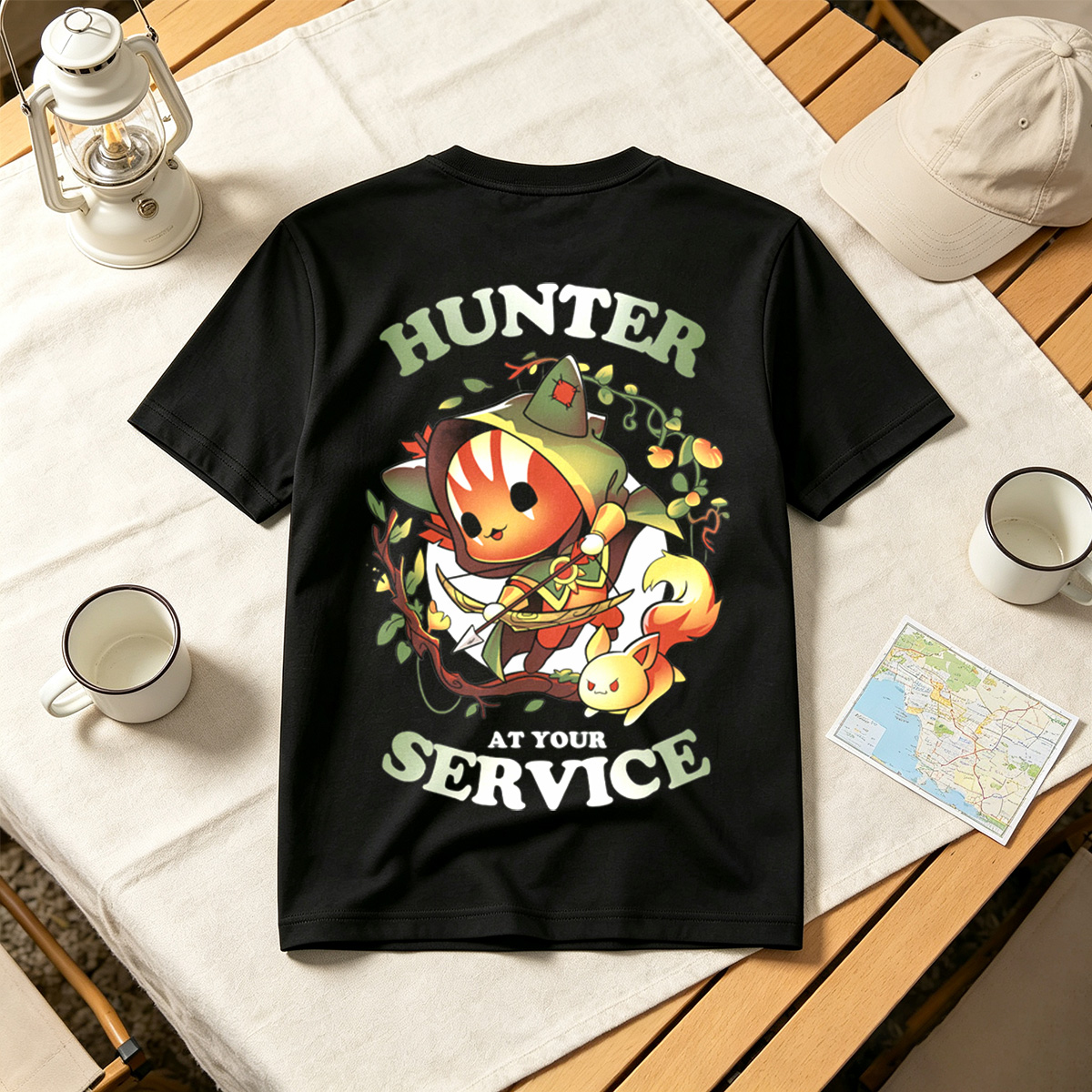 Hunter at Your Service - Chibi Archer and Fox Companion - Tee